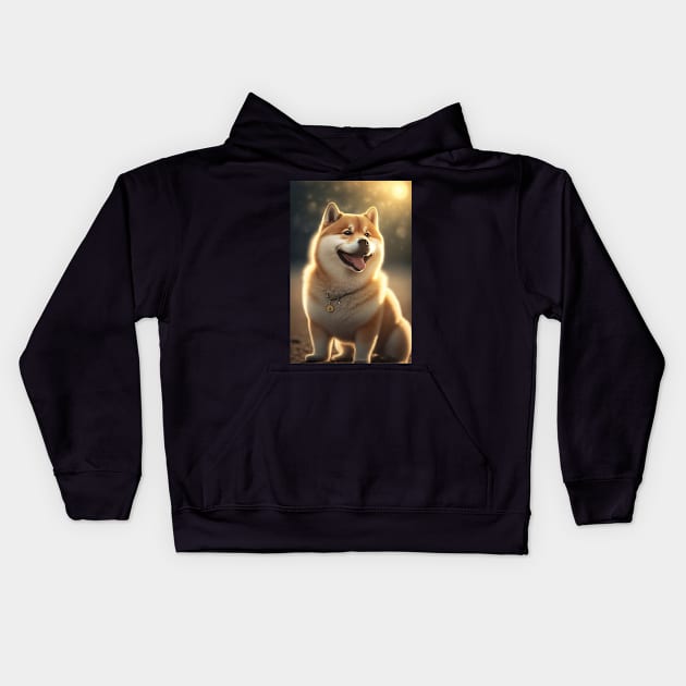 Happy Shiba Inu Dog Kids Hoodie by KoolArtDistrict